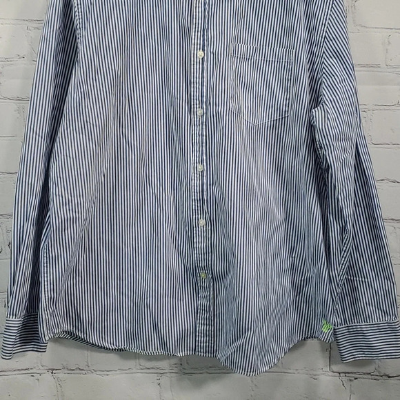 American Eagle Outfitters Blue White Stripe Long Sleeve Button Down Shirt Men - Picture 5 of 15
